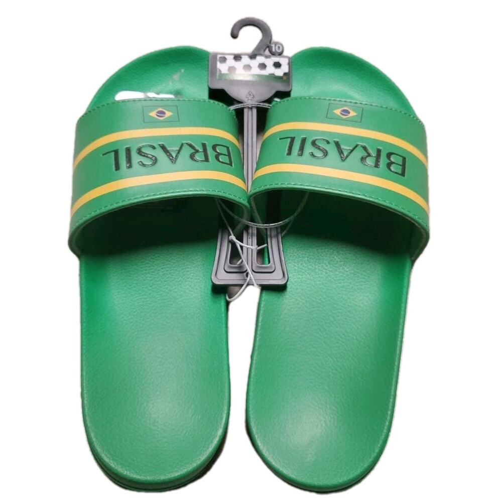 Original Brazil Soccer Slip On Sandals Size 10 Ground Up 🇧🇷 Men’s Sport Slides - Picture 2 of 3